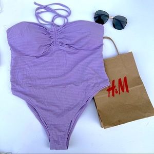 H&M  Strappy Back Bandeau One Piece Swimsuit light purple